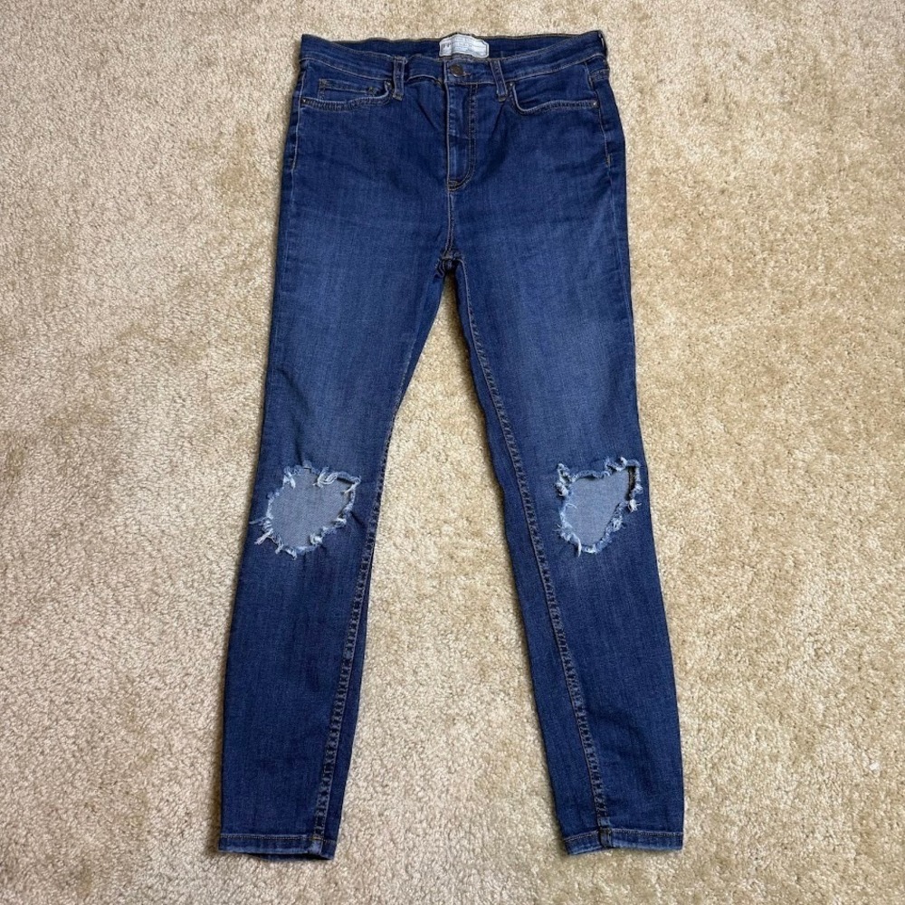 Free People High Rise Skinny Jeans Women's 29 Blue Denim Distressed